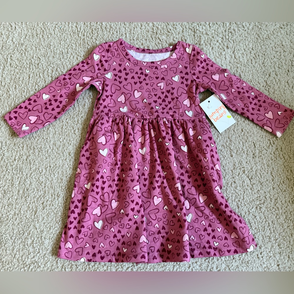 Jumping Beans Pink Heart Long Sleeve Dress